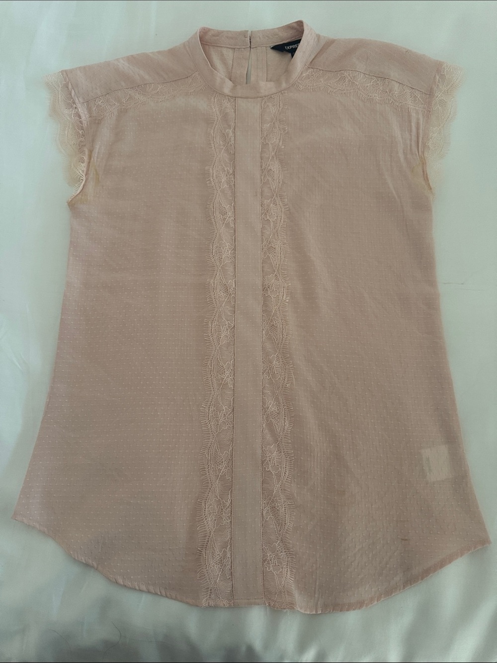 Express Light Pink Lace-Trim Cap Sleeve Blouse